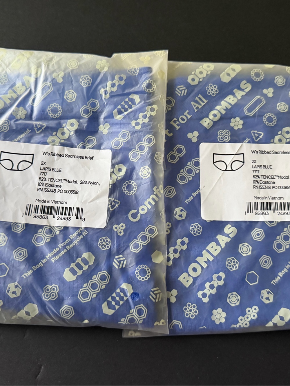 Lot of 2 Bombas Women’s Ribbed Seamless Briefs - Size 2X - Lapis Blue